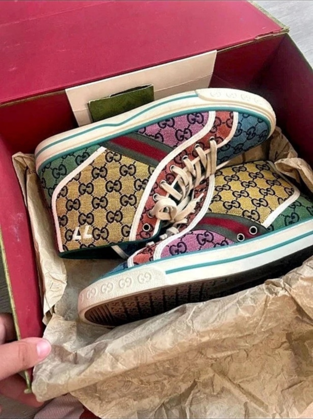 Gucci Tennis 1977 GG Multicolor High-Top Sneakers EU 46